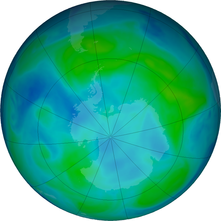 Antarctic ozone map for 20 February 2019